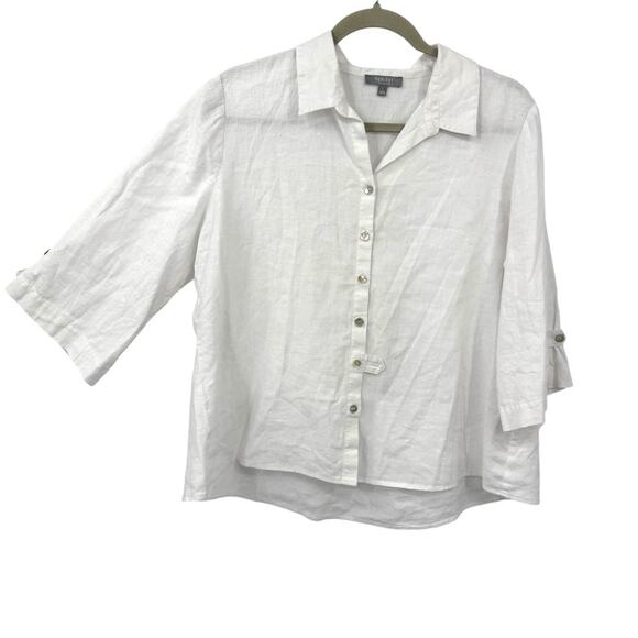 Habitat Clothes Button Tunic Top Large White Linen Blend Artsy Boxy Lagenlook - Picture 5 of 11